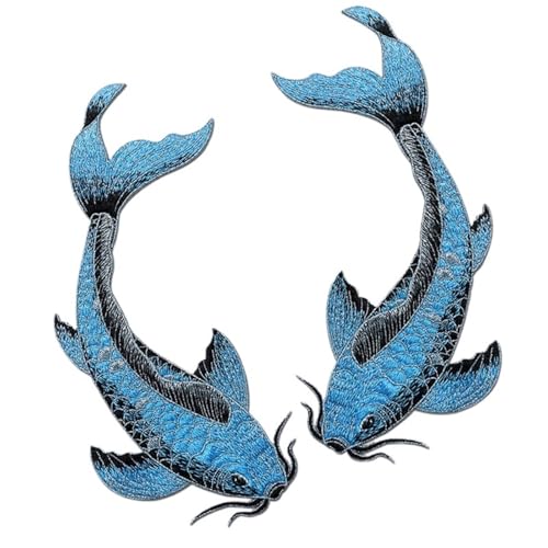 1 Paar Blau Rot Rosa Fisch Gestickte Patches Nähen Aufkleber for Kleidung Applikationen DIY Zubehör Weiche Aufnäher Patches Für Jacken Jeans Kleidung(Large Blue 1 pair) von IOEUIWP