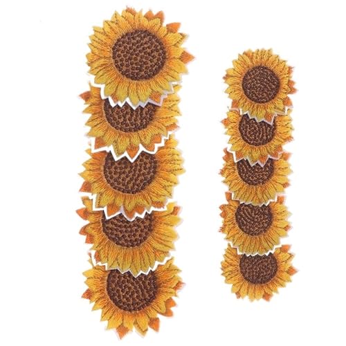 10 Stück DIY gestickte Sonnenblumen-Patches for Aufbügeln oder Aufnähen, Blumenaufkleber, Jeans, Hosen, Schuhe, Taschen, Stoffapplikationen, handgefertigte Abzeichen Für Jacken Jeans Kleidung(Style A) von IOEUIWP
