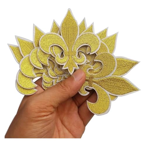 10 Stück Gold Fleur Patch for Aufbügeln, bestickte Aufnäher, Applikationen, Stickerei, Nadelarbeitsprojekt, 6,6 x 7,6 cm Für Jacken Jeans Kleidung(Gold) von IOEUIWP