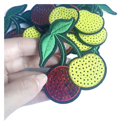10 Stück Kirsch-Pailletten-Patch, Perlen-Applikationen, bestickte Aufnäher for Aufbügeln for Kleidung Für Jacken Jeans Kleidung(10pcs yellow red) von IOEUIWP
