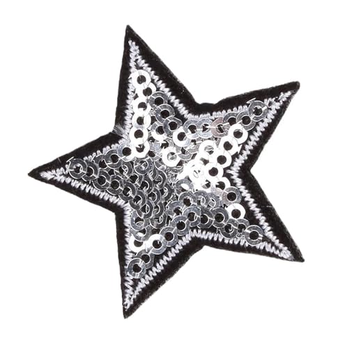 10 Stück Pailletten-Stern-Aufnäher, Glitzer-Sterne-Aufkleber, DIY-Stoff-Applikationen, bestickt, for Aufbügeln, for Mäntel, Jeans, Hosen, Abzeichen, Zubehör Für Jacken Jeans Kleidung(Silver) von IOEUIWP