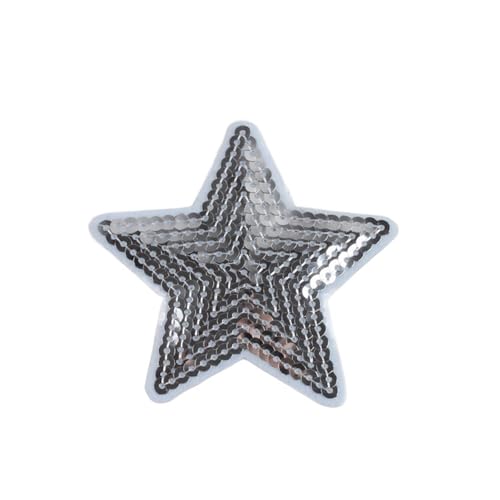 10 Stück große Pailletten-Stern-Aufnäher, Stickerei, glitzernde Stoff-Applikationen, DIY, Patchwork, Basteln, Nähen, Jeans, Mäntel, Abzeichen, Anzüge Für Jacken Jeans Kleidung(Silver) von IOEUIWP
