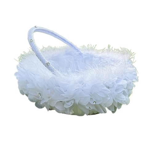 1PC Blume Mädchen Strass Korb Satin Stoff Künstliche Feder Hand-gehalten Spitze Hochzeit Desktop Dekoration von IOEUIWP