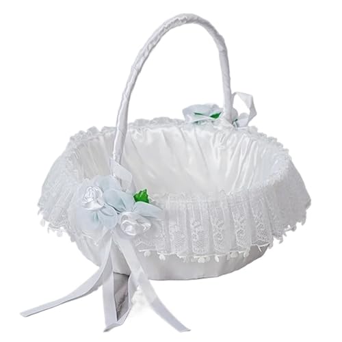 1PC Handgemachte Hochzeit Blumenmädchen Blumenkorb Elegante Weiße Frucht Blau Hochzeit Braut Brautjungfer Hand-gehalten Blütenblatt Korb von IOEUIWP