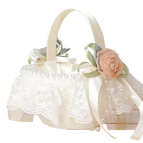 1PC Hochzeit Blumenmädchen Streublumen Hand-gehalten Blumenkorb Spitze Rose Weiß Urlaub Hochzeit Obst Lagerung Korb(Color 01) von IOEUIWP