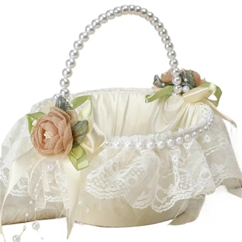 1PC Hochzeit Blumenmädchen Streublumen Hand-gehalten Blumenkorb Spitze Rose Weiß Urlaub Hochzeit Obst Lagerung Korb(Color 02) von IOEUIWP