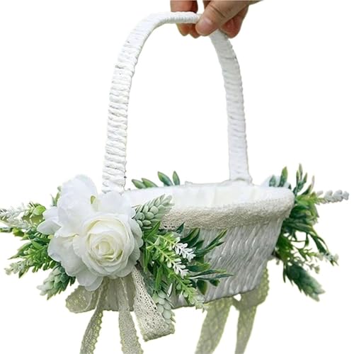 1pc Hochzeit Blumenmädchen Woven Korb Woven Lagerung Korb Mit Griff Rustikalen Dekorativen Blumenkorb Hause Garten Dekoration von IOEUIWP