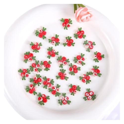 50 Stück rot grün blau gestickte florale Spitzenflicken Nähzubehör Reparatur 2 cm breit Für Jacken Jeans Kleidung(Red) von IOEUIWP