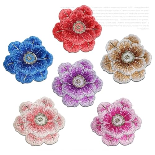 6 Stück bestickte Reparatur-Blumen-Patches, 7,4 cm x 7 cm, for Tasche, Jacke, Jeans, weich, for Aufnähen, DIY-Kleidung, Aufkleber Für Jacken Jeans Kleidung(6 Colors) von IOEUIWP