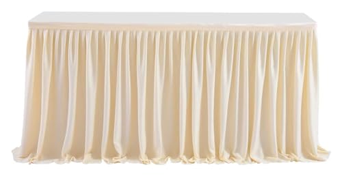 6FT/9FT Polyester-Plissee-Tischrock, grün/rosa Rüschen-Esstischdecke for Hochzeitsbankett, Geburtstagsfeier, Tischdekoration Für Hochzeit Party Geburtstag(Ivory,6FT 78X183cm) von IOEUIWP