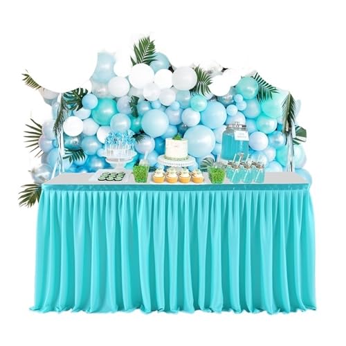 6FT/9FT Polyester-Plissee-Tischrock, grün/rosa Rüschen-Esstischdecke for Hochzeitsbankett, Geburtstagsfeier, Tischdekoration Für Hochzeit Party Geburtstag(Peacock Blue,6FT 78X183cm) von IOEUIWP