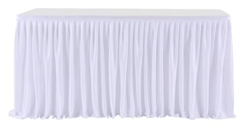6FT/9FT Polyester-Plissee-Tischrock, grün/rosa Rüschen-Esstischdecke for Hochzeitsbankett, Geburtstagsfeier, Tischdekoration Für Hochzeit Party Geburtstag(White,6FT 78X183cm) von IOEUIWP