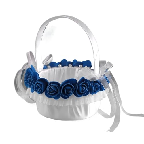 Ein Satin-Brautstraußkorb, dekoriert mit saphirblauen Blumen, mit einer Schleife – Ein Blumenkorb for Hochzeiten und Veranstaltungen von IOEUIWP