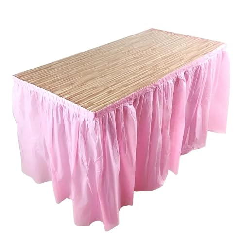 Einweg-Tischrock aus weißem Kunststoff, rosa, Tischdekoration for Geburtstagsfeier, Hochzeit, Festival, runde rechteckige Tische, 420 x 70 cm Für Hochzeit Party Geburtstag(Pink) von IOEUIWP