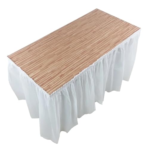 Einweg-Tischrock aus weißem Kunststoff, rosa, Tischdekoration for Geburtstagsfeier, Hochzeit, Festival, runde rechteckige Tische, 420 x 70 cm Für Hochzeit Party Geburtstag(White) von IOEUIWP