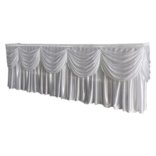 Eisseiden-Tischrock, bunter, plissierter, gerüschter Tischrock mit Swag for Hochzeits- und Geburtstagsdekoration Für Hochzeit Party Geburtstag(White,15ft L x 29.5inch H) von IOEUIWP