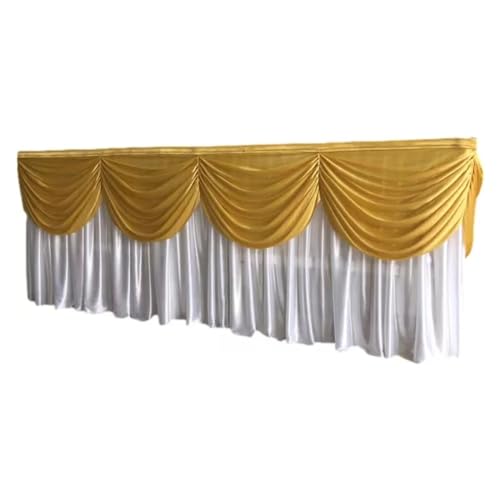 Eisseiden-Tischrock, bunter, plissierter, gerüschter Tischrock mit Swag for Hochzeits- und Geburtstagsdekoration Für Hochzeit Party Geburtstag(White Gold,12ft L x 29.5inch H) von IOEUIWP