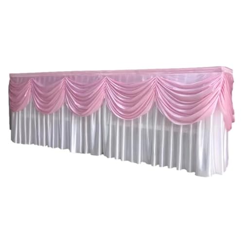 Eisseiden-Tischrock, bunter, plissierter, gerüschter Tischrock mit Swag for Hochzeits- und Geburtstagsdekoration Für Hochzeit Party Geburtstag(White Pink,15ft L x 29.5inch H) von IOEUIWP