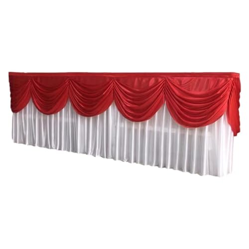 Eisseiden-Tischrock, bunter, plissierter, gerüschter Tischrock mit Swag for Hochzeits- und Geburtstagsdekoration Für Hochzeit Party Geburtstag(White Red,10ft L x 29.5inch H) von IOEUIWP
