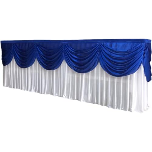 Eisseiden-Tischrock, bunter, plissierter, gerüschter Tischrock mit Swag for Hochzeits- und Geburtstagsdekoration Für Hochzeit Party Geburtstag(White Royal Blue,15ft L x 29.5inch H) von IOEUIWP