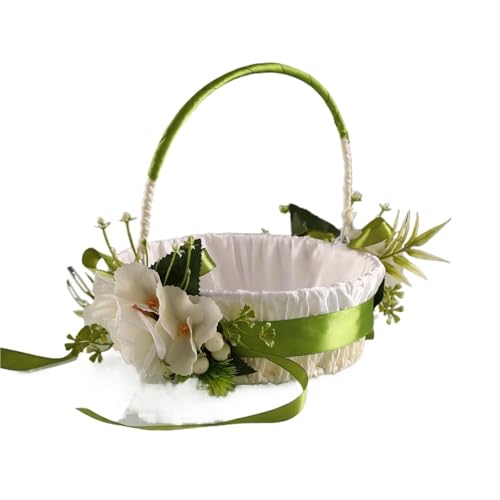Eleganter Blumenmädchenkorb im Landhausstil for Hochzeiten, dekoriert mit grünen Blättern und Schleifen, geeignet for Zeremonien und Fotografie(Green) von IOEUIWP