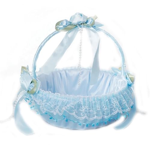 Eleganter Hochzeitskorb mit Spitze und Schleife, dekorativ, Rosa/Blau for Blumenmädchen(Blue) von IOEUIWP