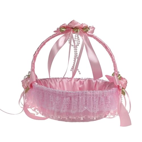 Eleganter Hochzeitskorb mit Spitze und Schleife, dekorativ, Rosa/Blau for Blumenmädchen(Pink) von IOEUIWP