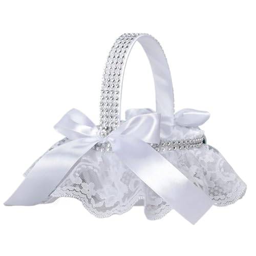 Hochzeit Blumenkorb Brautjungfer Spitze Weiß Blumenmädchen Korb Vintage Rustikale Hochzeitszeremonie Brautparty Tischdekoration(Color 01) von IOEUIWP