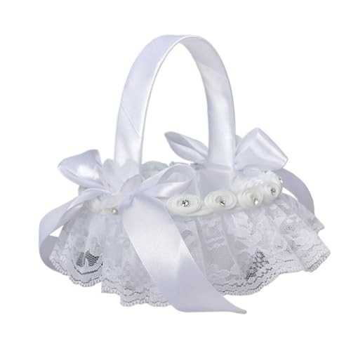Hochzeit Blumenkorb Brautjungfer Spitze Weiß Blumenmädchen Korb Vintage Rustikale Hochzeitszeremonie Brautparty Tischdekoration(Purple-D) von IOEUIWP