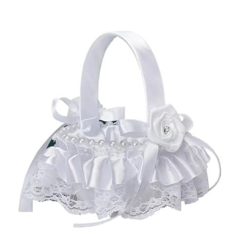 Hochzeit Blumenkorb Brautjungfer Spitze Weiß Blumenmädchen Korb Vintage Rustikale Hochzeitszeremonie Brautparty Tischdekoration(Purple-E) von IOEUIWP