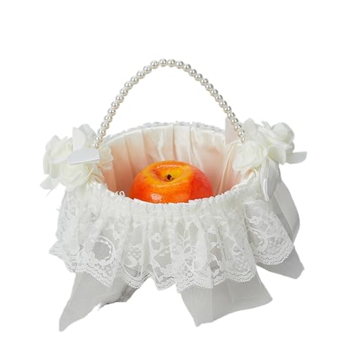 Hochzeits-Blumenkorb-Dekor mit Perlengriff, weiße Spitzenbox for Brautjungfern, for Partys, Events, Zuhause, besondere Anlässe, Feiern von IOEUIWP