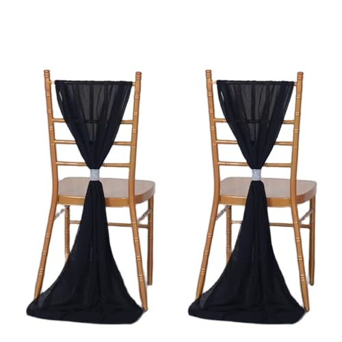 IOEUIWP 2 Stücke Chiffon Stuhl Schärpen Fliege Band Knoten Abdeckung Sitzlehne Gürtel Tischläufer Hotel Bankett Land Hochzeit Party Event Dekor(Black) von IOEUIWP
