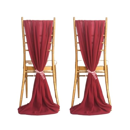 IOEUIWP 2 Stücke Chiffon Stuhl Schärpen Fliege Band Knoten Abdeckung Sitzlehne Gürtel Tischläufer Hotel Bankett Land Hochzeit Party Event Dekor(Burgundy) von IOEUIWP