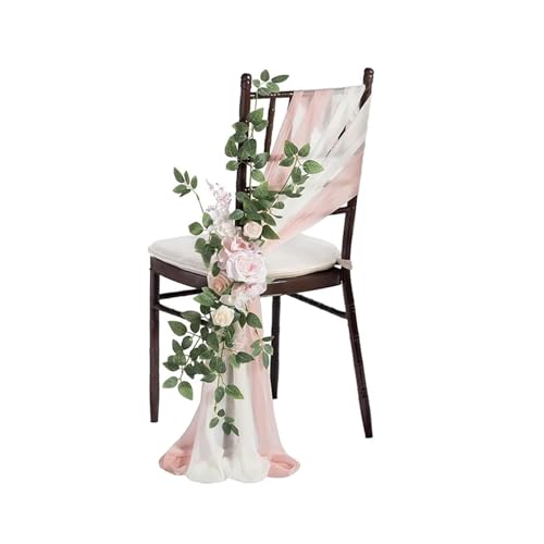 IOEUIWP 3 Stücke Hochzeit Stuhl Dekoration Simulation Seide Blume Chiffon Stuhl Schärpen Band Hochzeit Party Gang Stuhlhussen Requisiten Dekor(Color-B) von IOEUIWP