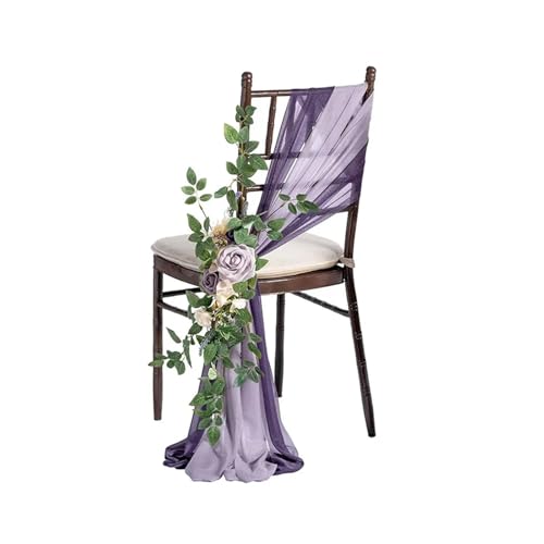 IOEUIWP 3 Stücke Hochzeit Stuhl Dekoration Simulation Seide Blume Chiffon Stuhl Schärpen Band Hochzeit Party Gang Stuhlhussen Requisiten Dekor(Color-C) von IOEUIWP