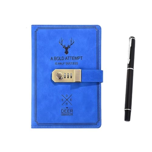IOEUIWP 360 Seiten Passwort A5 Notizbuch mit oder ohne Schloss Schreibblöcke Abschließbarer Notizblock Tagebuch Schulbedarf Schülerstift(360Page Blue) von IOEUIWP