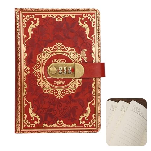 IOEUIWP A5 200 Seiten Retro Passwort Buch Mit Schloss Tagebuch Verdickt Kreative Hand Ledger Student Notizblock Schreibwaren Notebook(Brown) von IOEUIWP