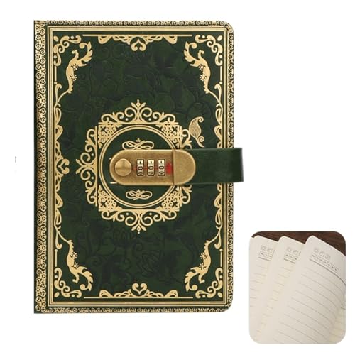 IOEUIWP A5 200 Seiten Retro Passwort Buch Mit Schloss Tagebuch Verdickt Kreative Hand Ledger Student Notizblock Schreibwaren Notebook(Green) von IOEUIWP