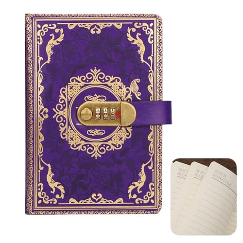 IOEUIWP A5 200 Seiten Retro Passwort Buch Mit Schloss Tagebuch Verdickt Kreative Hand Ledger Student Notizblock Schreibwaren Notebook(Purple) von IOEUIWP