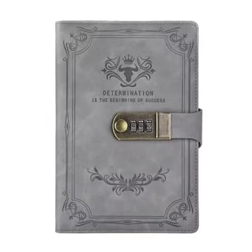 IOEUIWP A5 200 Seiten Retro Passwort Buch Mit Schloss Tagebuch Verdickt Kreative Hand Ledger Student Notizblock Schreibwaren Notebook Binder(Grey) von IOEUIWP