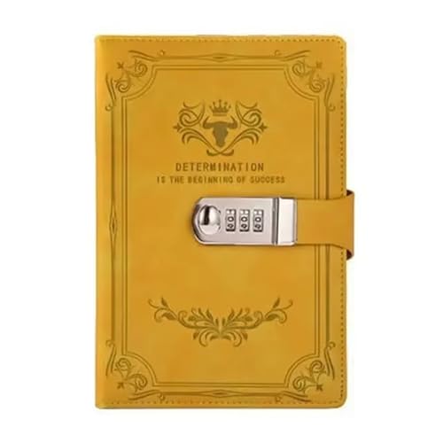 IOEUIWP A5 200 Seiten Retro Passwort Buch Mit Schloss Tagebuch Verdickt Kreative Hand Ledger Student Notizblock Schreibwaren Notebook Binder(Yellow) von IOEUIWP