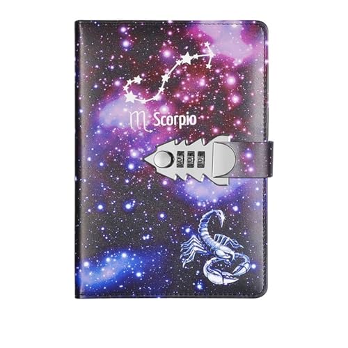 IOEUIWP A5 Zwölf Konstellationen Notebook Mit Schloss Tagebuch Journal Büro Notizblock Linie Agenda Planer Magie Hinweis Buch Skizzenbuch Plan DIY(Color 1) von IOEUIWP