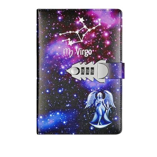 IOEUIWP A5 Zwölf Konstellationen Notebook Mit Schloss Tagebuch Journal Büro Notizblock Linie Agenda Planer Magie Hinweis Buch Skizzenbuch Plan DIY(Color 11) von IOEUIWP