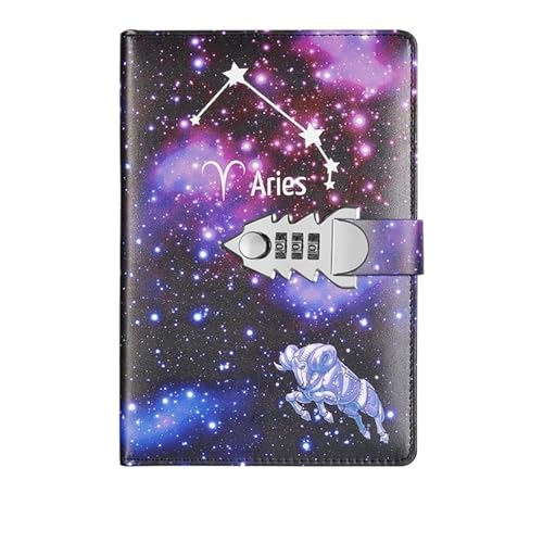 IOEUIWP A5 Zwölf Konstellationen Notebook Mit Schloss Tagebuch Journal Büro Notizblock Linie Agenda Planer Magie Hinweis Buch Skizzenbuch Plan DIY(Color 12) von IOEUIWP