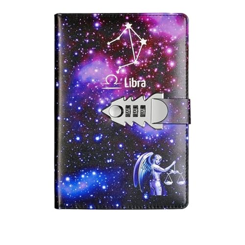 IOEUIWP A5 Zwölf Konstellationen Notebook Mit Schloss Tagebuch Journal Büro Notizblock Linie Agenda Planer Magie Hinweis Buch Skizzenbuch Plan DIY(Color 2) von IOEUIWP