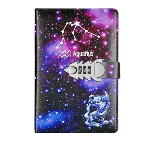 IOEUIWP A5 Zwölf Konstellationen Notebook Mit Schloss Tagebuch Journal Büro Notizblock Linie Agenda Planer Magie Hinweis Buch Skizzenbuch Plan DIY(Color 3) von IOEUIWP