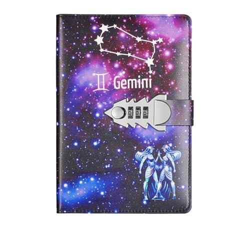 IOEUIWP A5 Zwölf Konstellationen Notebook Mit Schloss Tagebuch Journal Büro Notizblock Linie Agenda Planer Magie Hinweis Buch Skizzenbuch Plan DIY(Color 4) von IOEUIWP