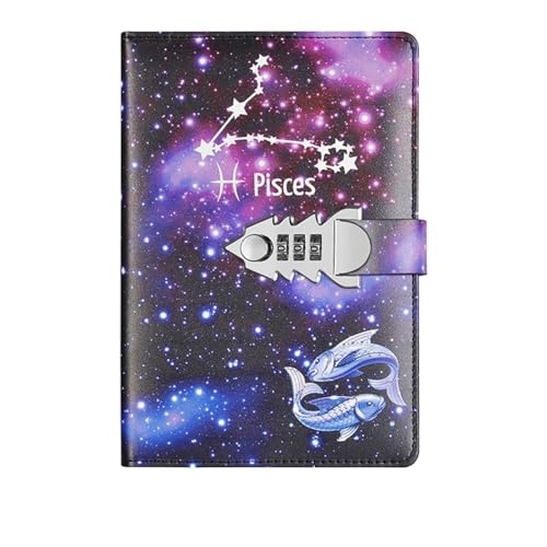 IOEUIWP A5 Zwölf Konstellationen Notebook Mit Schloss Tagebuch Journal Büro Notizblock Linie Agenda Planer Magie Hinweis Buch Skizzenbuch Plan DIY(Color 5) von IOEUIWP