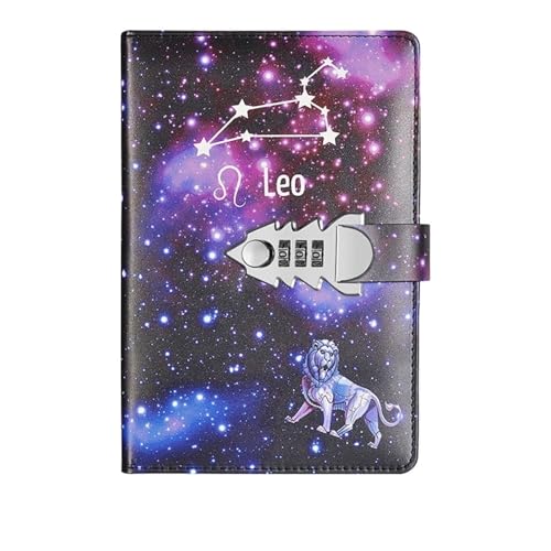 IOEUIWP A5 Zwölf Konstellationen Notebook Mit Schloss Tagebuch Journal Büro Notizblock Linie Agenda Planer Magie Hinweis Buch Skizzenbuch Plan DIY(Color 6) von IOEUIWP