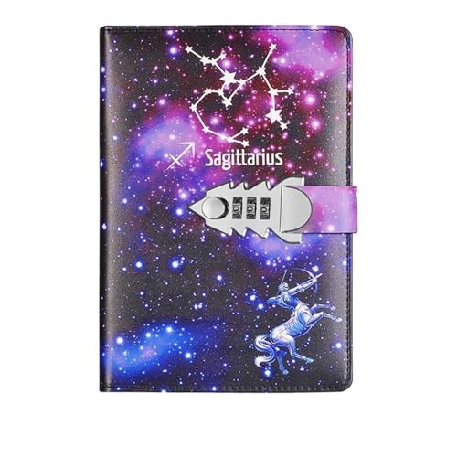 IOEUIWP A5 Zwölf Konstellationen Notebook Mit Schloss Tagebuch Journal Büro Notizblock Linie Agenda Planer Magie Hinweis Buch Skizzenbuch Plan DIY(Color 7) von IOEUIWP